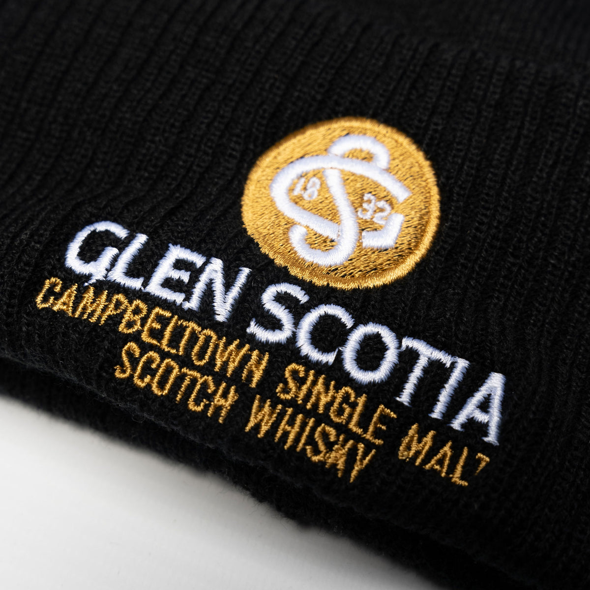 Glen Scotia Beanie Bobble Hat close up 