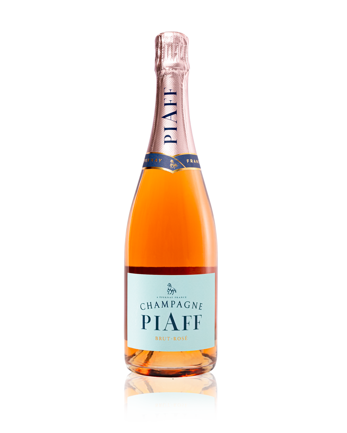 Bottle of Champagne Rose brut. Front facing image of bottle. 